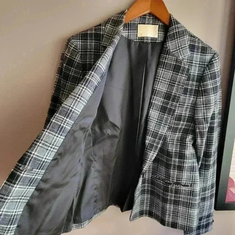 Vintage Pendleton 100% Virgin Wool Plaid Blazer Grey/Black Medium  1964-80's - Picture 4 of 8